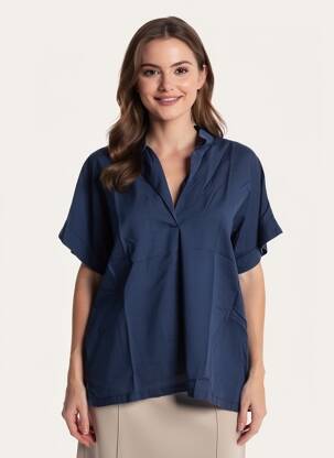 Blouse tissage popeline manches courtes bleu COUTURIST femme