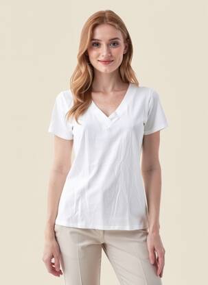 T-shirt col v manches courtes blanc COUTURIST femme