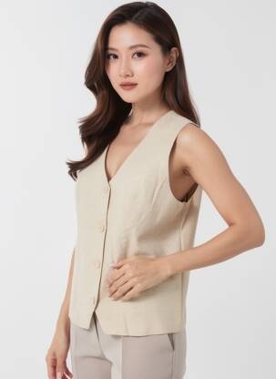 Gilet sans manche coupe cintrée beige COUTURIST femme