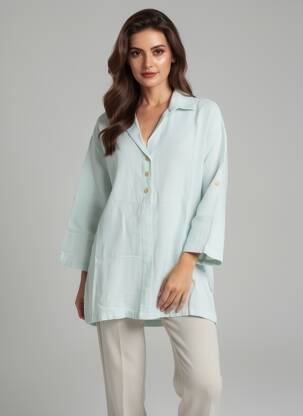 Tunique manches longues fermeture boutonnée sur le devant vert COUTURIST femme