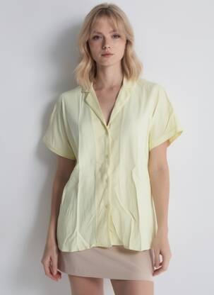Chemisier coupe droite manches courtes jaune COUTURIST femme