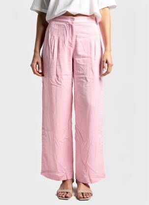 Pantalon large tissage popeline taille haute rose COUTURIST femme