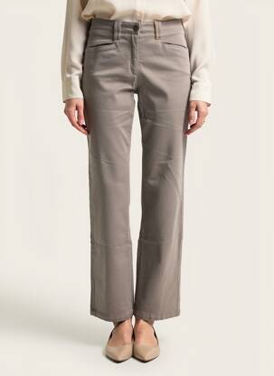 Pantalon droit tissage popeline taille normale gris COUTURIST femme