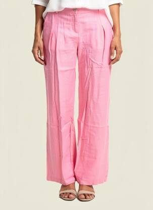 Pantalon large fermeture zippée sous rabat boutonné taille normale rose COUTURIST femme
