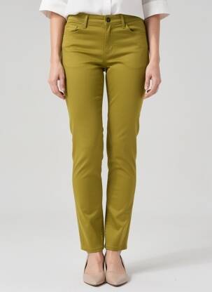 Pantalon slim tissage popeline taille normale vert COUTURIST femme