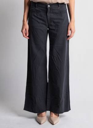 Pantalon droit tissage popeline taille normale noir COUTURIST femme