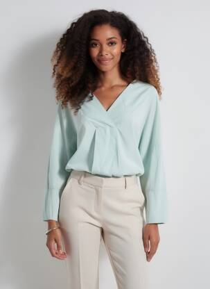 Blouse tissage popeline manches longues bleu NÜ femme