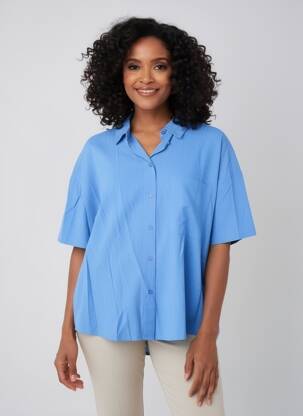 Chemisier tissage popeline manches 3/4 bleu GARCIA femme