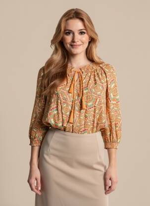 Blouse tissage popeline manches longues orange LA FIANCÉE femme