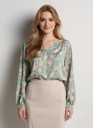 Blouse tissage popeline manches longues vert LA FIANCEE D'ARTHUR femme