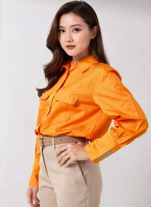 Chemisier tissage popeline manches longues orange LES TROPEZIENNES PAR M.BELARBI femme
