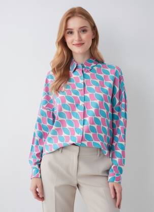 Chemisier imprimé fantaisie manches longues violet COMPAÑIA FANTASTICA femme