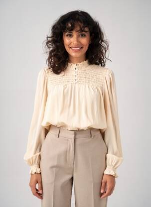 Blouse tissage popeline manches longues beige GARCIA femme