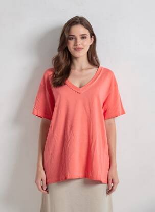 T-shirt col v manches courtes rouge NÜ femme