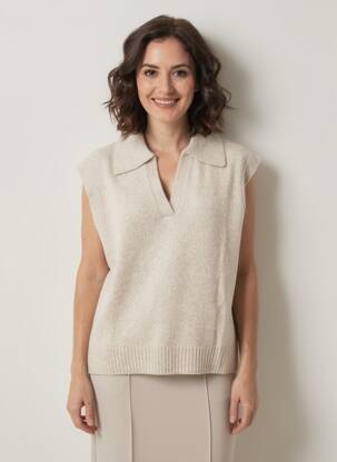 Pull tissage chiné sans manche beige C'EST BEAU LA VIE femme
