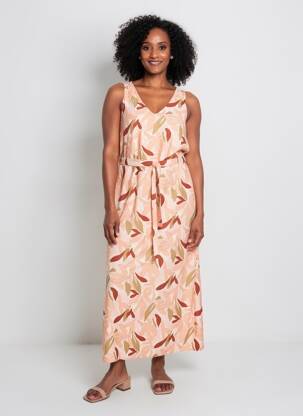 Robe longue imprimé fleurs sans manche orange C'EST BEAU LA VIE femme