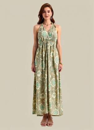 Robe longue manches dos nu fines bretelles vert TIFFOSI femme