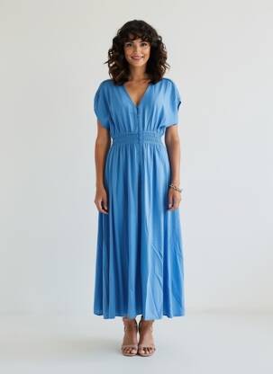 Robe longue manches courtes manches courtes bleu GARCIA femme