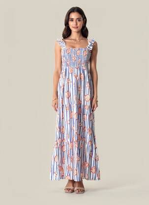 Robe longue coupe cintrée fines bretelles bleu COMPAÑIA FANTASTICA femme
