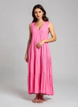 Robe longue coupe évasée sans manche rose COMPAÑIA FANTASTICA femme