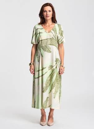Robe longue manches dos nu manches courtes vert PAZ TORRAS femme