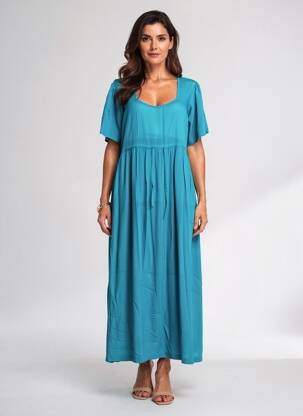 Robe longue manches courtes manches courtes bleu LA FIANCÉE femme