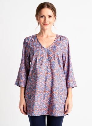 Tunique manches longues imprimé fantaisie bleu LA FIANCÉE femme