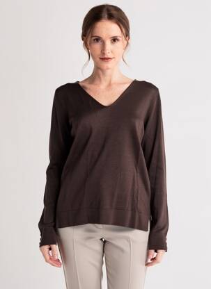 Pull col v manches longues marron FRANSA femme
