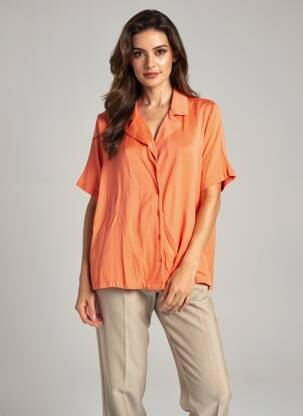 Chemisier coupe droite manches courtes orange COMPAÑIA FANTASTICA femme