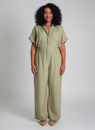 Combi-pantalon fermeture boutonnée sur le devant manches courtes vert SENES femme