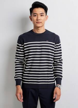 Pull col rond manches longues bleu FQ1924 homme