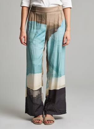 Pantalon large tissage popeline taille normale bleu NÜ femme