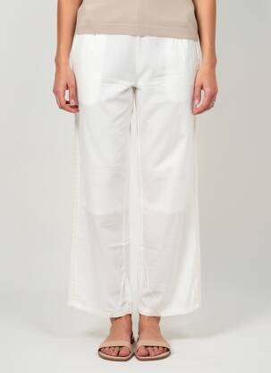 Pantalon droit tissage popeline taille normale blanc NÜ femme