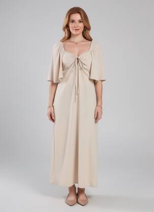 Robe longue manches courtes manches courtes beige BRIEFLY femme