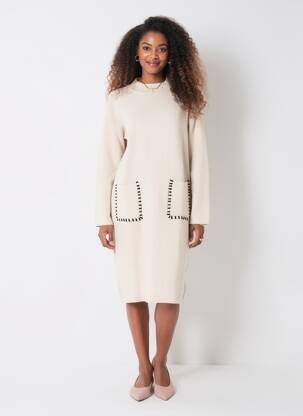 Robe pull stretch manches longues beige COZY  femme