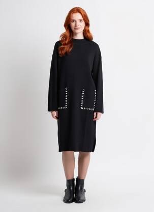 Robe pull stretch manches longues noir COZY  femme