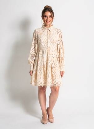 Robe mi-longue manches longues manches longues beige CHOKLATE femme