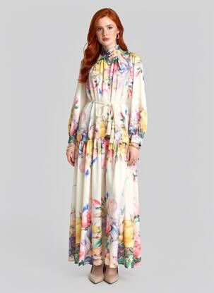 Robe longue manches longues manches longues beige LM LULU femme