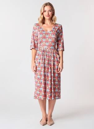Robe mi-longue imprimé fantaisie manches courtes orange JOY'S PARIS femme