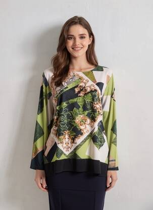 Top tissage crêpe manches longues vert JOY femme