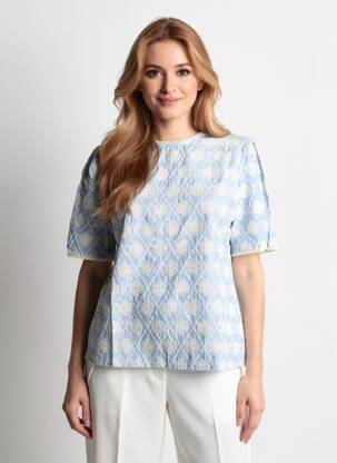Top imprimé fantaisie manches courtes bleu IT HIPPIE femme