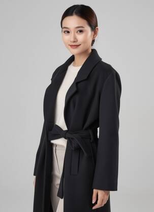 Manteau long fermeture pressionnée sans capuche noir DANIELA COOL femme