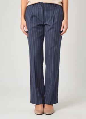 Pantalon droit fermeture zippée sous rabat boutonné bleu HALOGENE femme