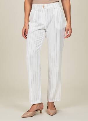 Pantalon droit fermeture zippée sous rabat boutonné blanc HALOGENE femme