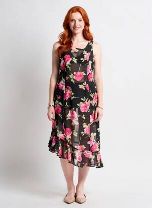 Robe mi-longue imprimé fleurs sans manche noir S AND G femme