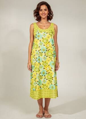 Robe mi-longue imprimé fleurs sans manche jaune AGATHE & LOUISE femme