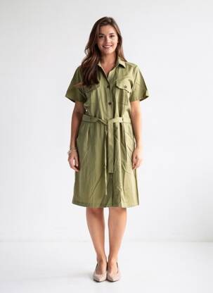 Robe mi-longue manches courtes manches courtes vert STUDIO NORDIIC femme