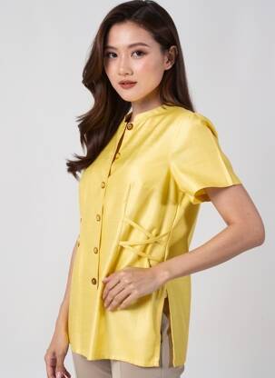 Tunique manches courtes tissage crêpe jaune VERDOSA femme