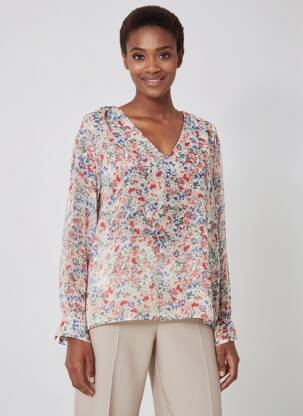 Blouse imprimé fleurs manches longues rouge VINTAGE LOVE femme
