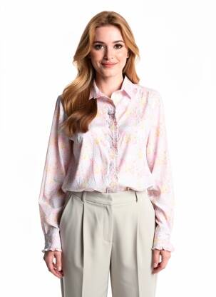 Chemisier imprimé fleurs manches longues rose BARILOCHE femme